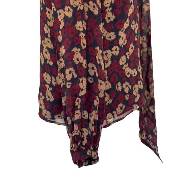 POLO RALPH LAUREN GEORGETTE TIE NECK ONE SHOULDER BLOUSE IN BURGUNDY NWT SIZE 6 - Picture 7 of 16